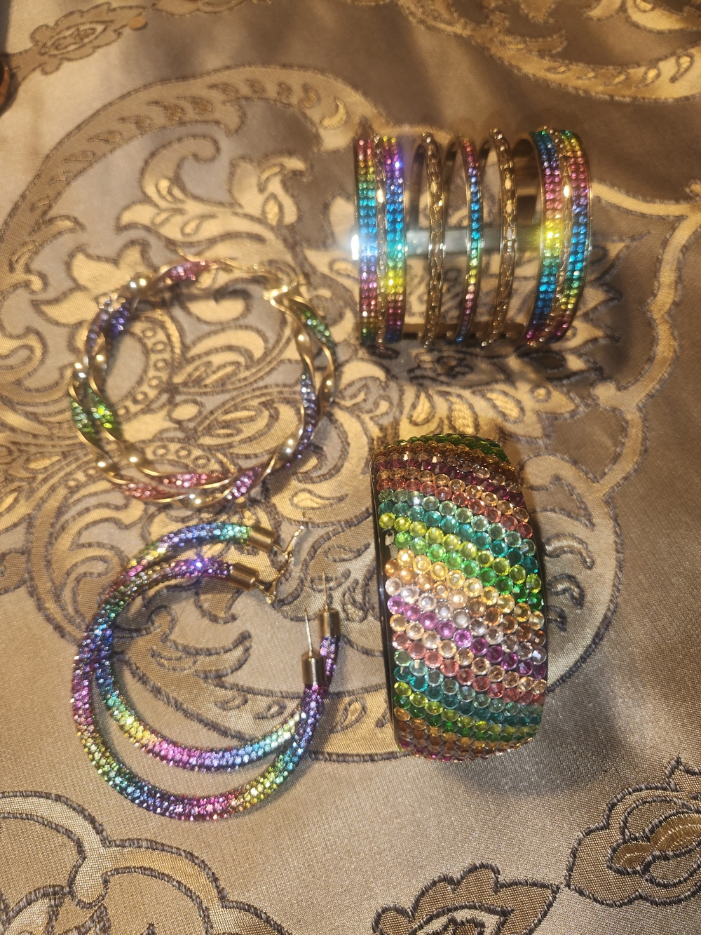 Rainbow Crystal Bracelet Set for Women - Multicolor Sparkle